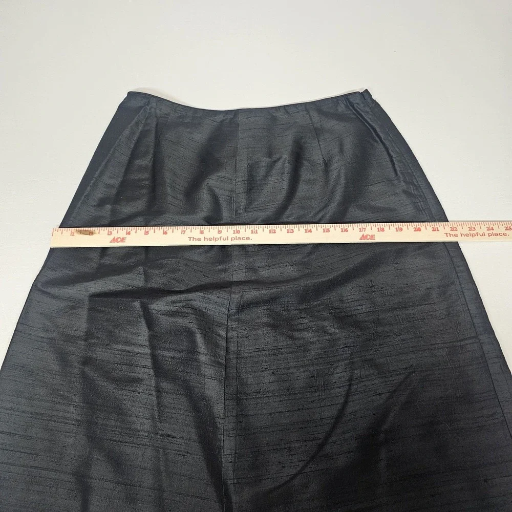 Womens‎ Large Black 100% Silk Midi Skirt Side Zip Vtg Made In USA EUC A-line